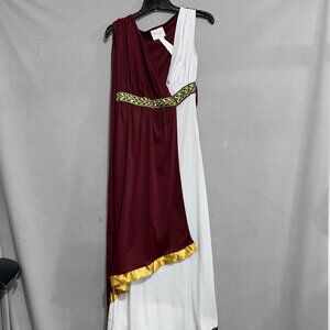 California Costume Roman Greek Goddess Toga Dress Burgundy White Gold Size Small